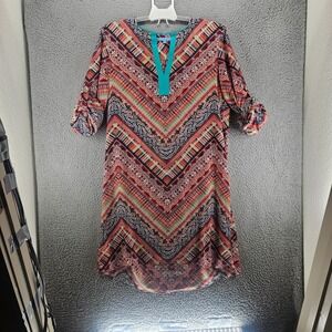 Antonio Melani Dress Size 10 Split Neck Colorful Geometric Floral Print No‎ Belt